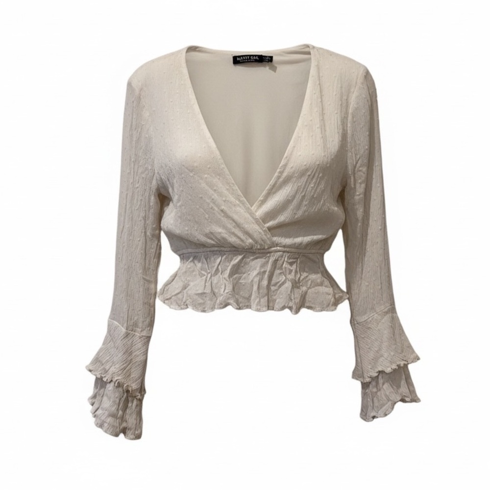 Nasty Gal cream plunge top, size 6